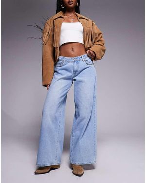 Princess Polly Pearlisle Low Rise Stud Detail Baggy Wide Leg Jeans - Blue