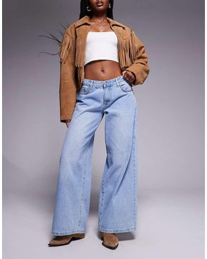 Princess Polly Pearlisle Low Rise Stud Detail Baggy Wide Leg Jeans - Blue