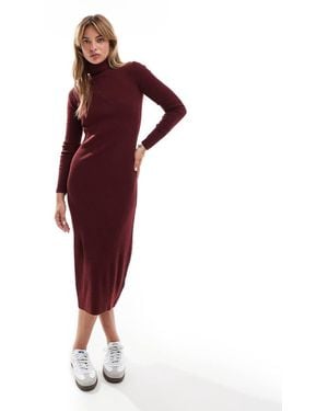 Brave Soul High Neck Knitted Midi Dress - Red