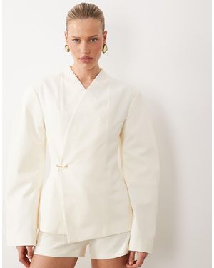 ASOS Cinched Waist Blazer Suit With Hardware Detail - Natural
