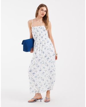 Pieces Vestito Lungo A Punto Smock - Blu