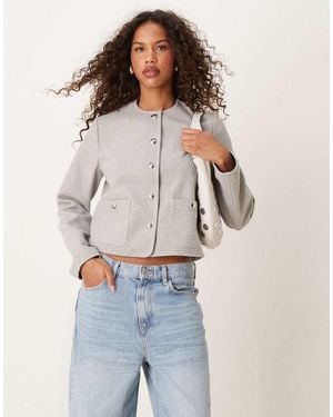 New Look Collarless Button Down Jacket - White