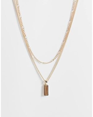 Reclaimed Vintage Unisex Tiger Eye 2 Row Necklace - White