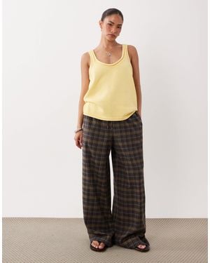 ASOS Asos Design Petite Washed Check Trouser - Natural