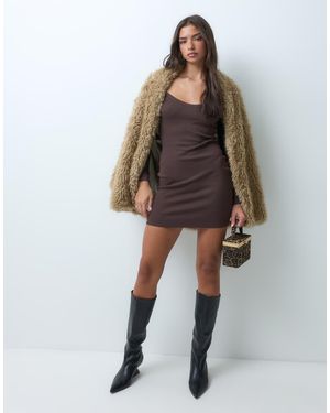ASOS Sweetheart Rib Mini Dress - Brown