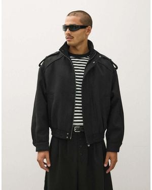 Bershka Felt-effect Jacket With Tabs - Black