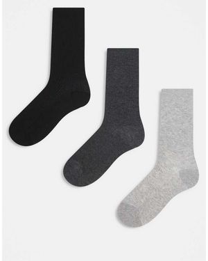 ARKET Pack De 3 Pares De Calcetines De Color Gris Claro, Gris Oscuro Y Negro De Canalé De Algodón De