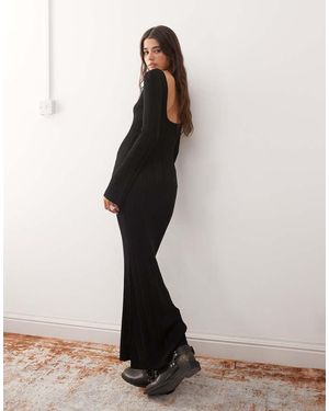 Monki Vestido Largo De Corte Slim Y Manga Larga De Punto De - Negro