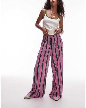 TOPSHOP Striped Crinkle Wide Leg Pants - Purple