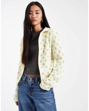 Collusion – knapp geschnittener, gestrickter kapuzenpullover mit durchgehendem reißverschluss und polka dots - Blau