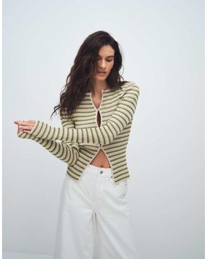 & Other Stories Rib Knit Striped Button Up Cardigan - White