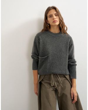 TOPSHOP Gestrickter pullover mit rundhalsausschnitt und fronttasche - Grau
