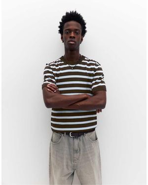 Pull&Bear Gestreepte Trui Met Korte Mouwen - Grijs