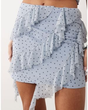 ASOS Co-ord Stretch Chiffon Ruffle Mini Skirt - Blue