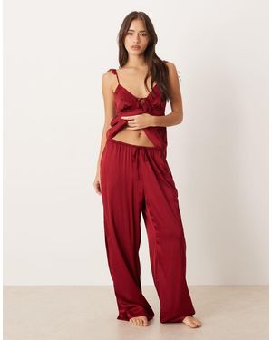 Gina Tricot Pantalones De Pijama De Satén Mix & Match De -Rojo