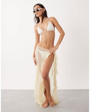 Miss Selfridge Beach Sheer Chiffon Frill Detail Tie Sarong - Natural
