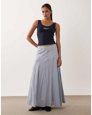 Abercrombie & Fitch Falda Midi Fluida A Cuadros Azul Micro
