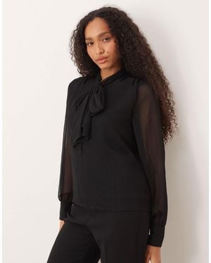 Vila Bow Neck Long Sleeve Blouse - Black