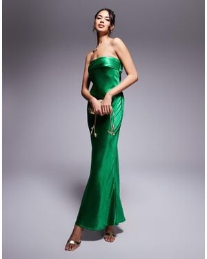 In The Style X Perrie Sian Exclusive Bandeau Liquid Satin Midi Dress - Green