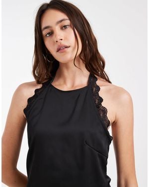 ONLY Nur satin-top mit spitzenbesatz und neckholder - Schwarz