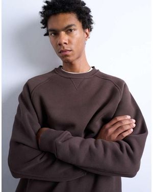 TOPMAN Felpa Premium Pesante Sportiva Con Maniche Raglan E Cuciture Grezze - Marrone