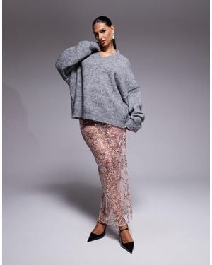 ASOS Delicate Lace Scatter Sequin Maxi Skirt - Gray