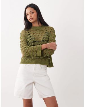 Miss Selfridge Pull en maille crochetée ajourée - olive - Vert