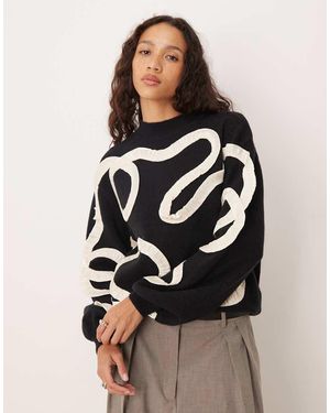 Lovedrobe Satin Squiggle Applique Jumper - Black