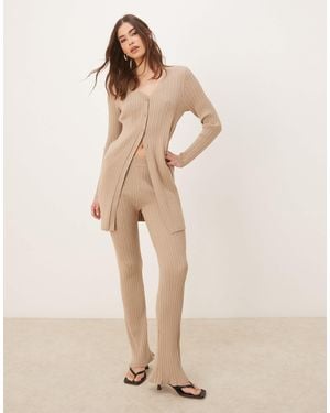 Vila Longline Ribbed Cardigan Co-ord - Natural