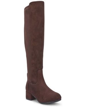 SEQWL Wide Fit Knee High Boots With Block Heel And Zip Closure - Red