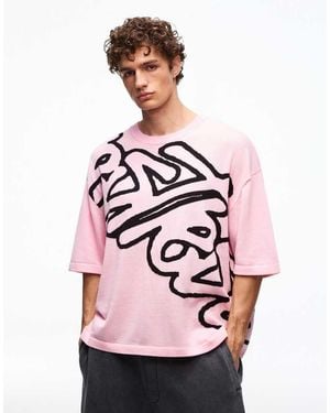 Bershka Short Sleeve Print T-shirt - Pink