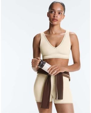 Oysho Medium-Support Comfortlux Sports Bra With Hemstitch - Natural