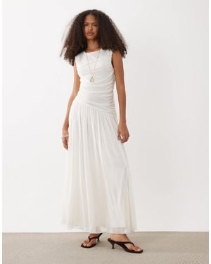 Vero Moda Sleeveless Ruched Detail Maxi Dress With Asymmetric Waist - White