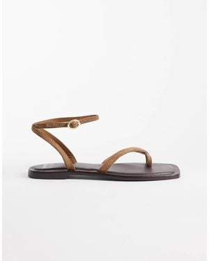 Mango 100% Suede Leather Strappy Flat Sandals - Metallic