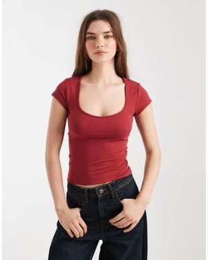 Cotton On V Neck Short Sleeve Top - Red
