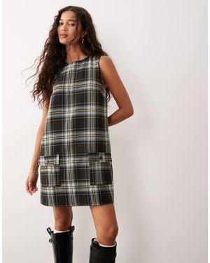 ASOS Shift Mini Dress With Pockets Check - Multicolour