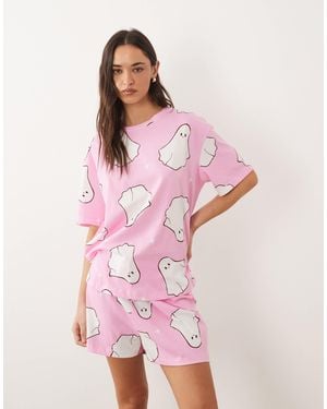 ASOS Oversized Tee And Short Pajama Set - Pink