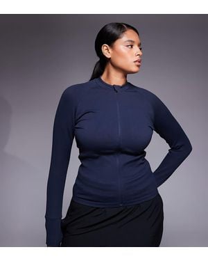 4505 Curve Seamless Sculpting Zip Up Long Sleeve Top - Blue