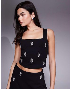 New Look Embellished Velvet Top - Black
