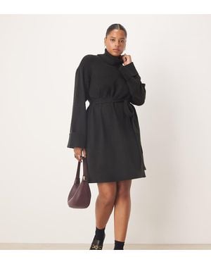 Vila Curve Tie Waist High Neck Knitted Mini Dress - Black