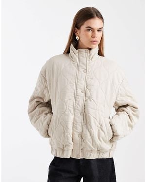 ASOS Quilted Bomber Jacket With Yoke Detail - Natural