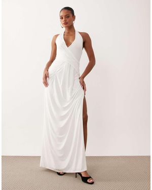 Missy Empire Missy Empire Halterneck Wrap Drape Front Detail Maxi Dress - Natural