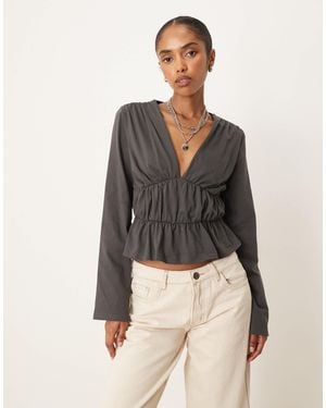 ASOS Long Sleeve Tee With Ruffle Detail - Black