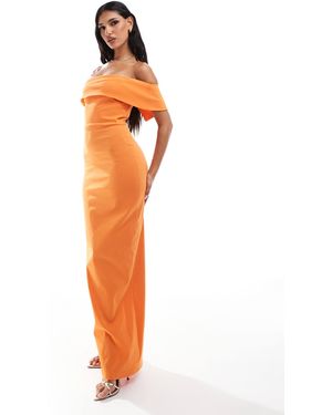 Vesper Bengaline Bandeau Foldover Maxi Dress - Orange