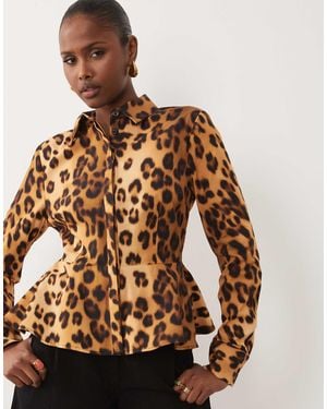 ASOS Cinched Peplum Shirt - Brown