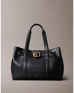 Calvin Klein Leather Buckle Medium Tote Bag - Black