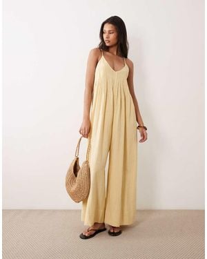 ASOS Wide Leg Jumpsuit With Pintuck Detail - Natural