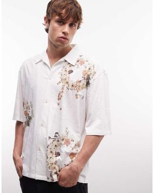 AllSaints Fleur Lis Short Sleeve Revere Floral Shirt - White