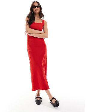 French Connection Vestido Midi Con Escote Cuadrado De Canalé De - Rojo