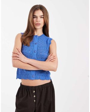 New Look Stitched Scallop Edge Top - Blue